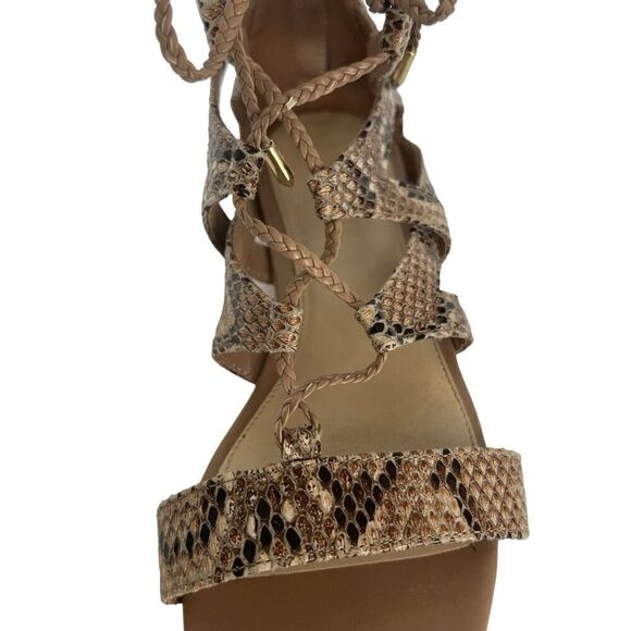 Marc Fisher Tan Snake Skin Print Gladiator Sandals Size 7 Back Zip Flats - Picture 5 of 11